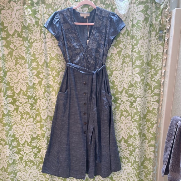 Lovestitch Janie Denim Blue Embroidered Midi Dress - Picture 5 of 12